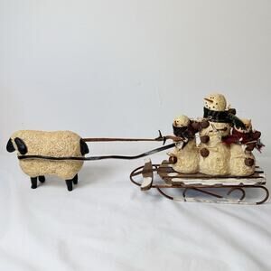 Grace & Glory Giftware Karen Olszewski Rustic Sheep Pulling Sled Of Snowman